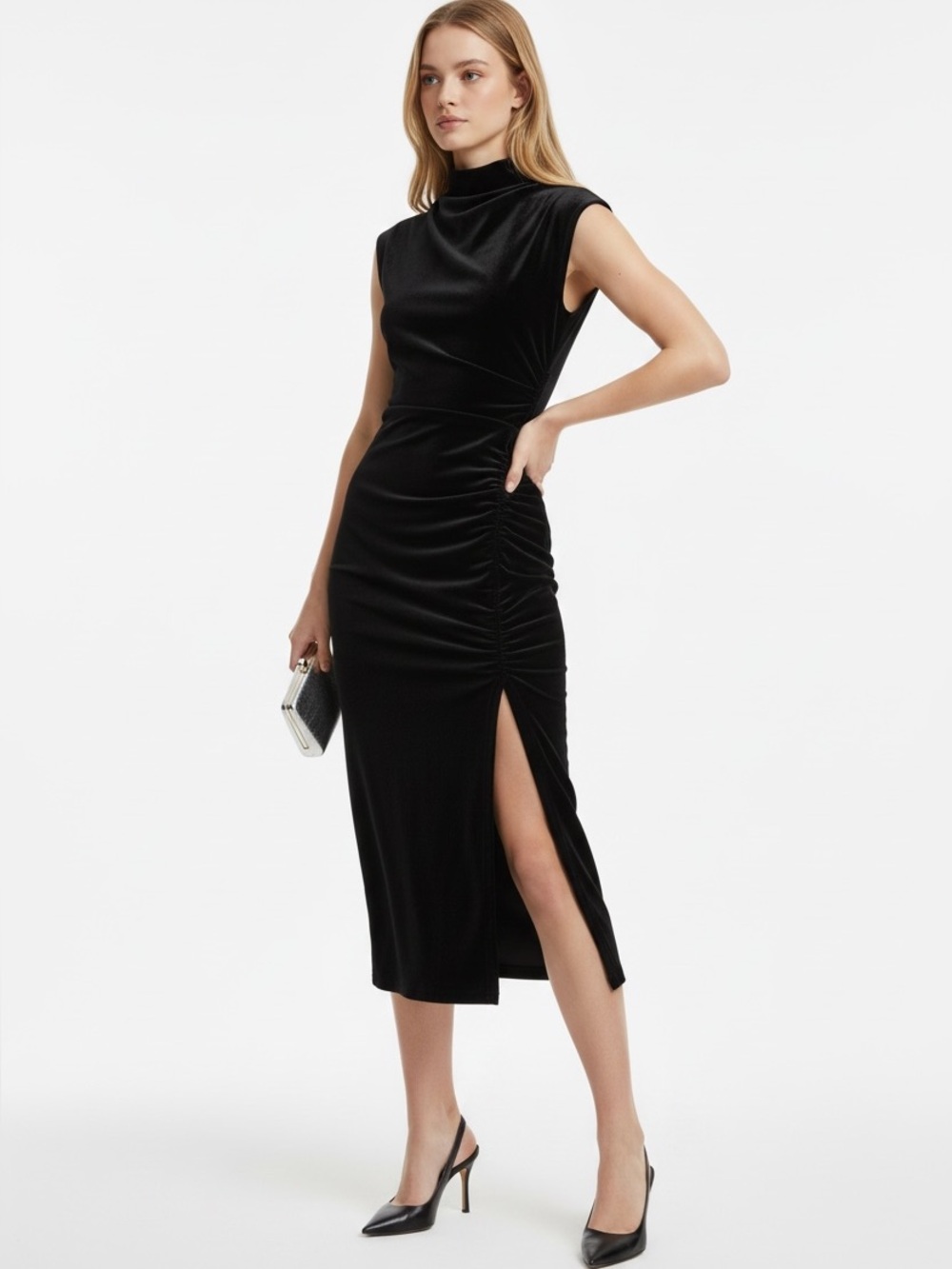 Anthropologie Maya Black Stretch Velvet Ruched Dress S Classic Holiday Party